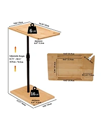 sumyeg Adjustable Bamboo C-Shaped Couch Tray Table with 2-Tier Rectangle Design