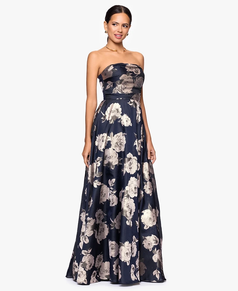 Betsy & Adam Women's Printed Strapless Long Dress