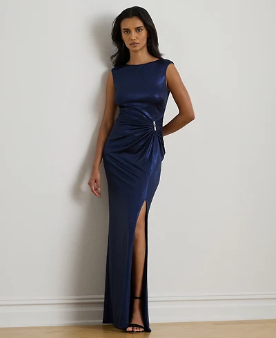 Lauren Ralph Women's Buckle-Trim Metallic Jersey Gown