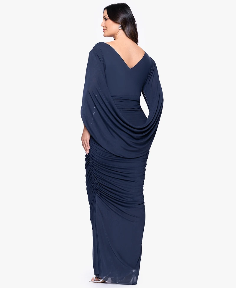 Betsy & Adam Plus V-Neck Long Sheath Dress