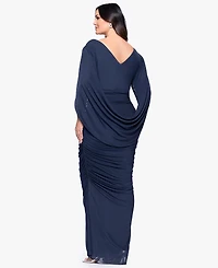 Betsy & Adam Plus V-Neck Long Sheath Dress