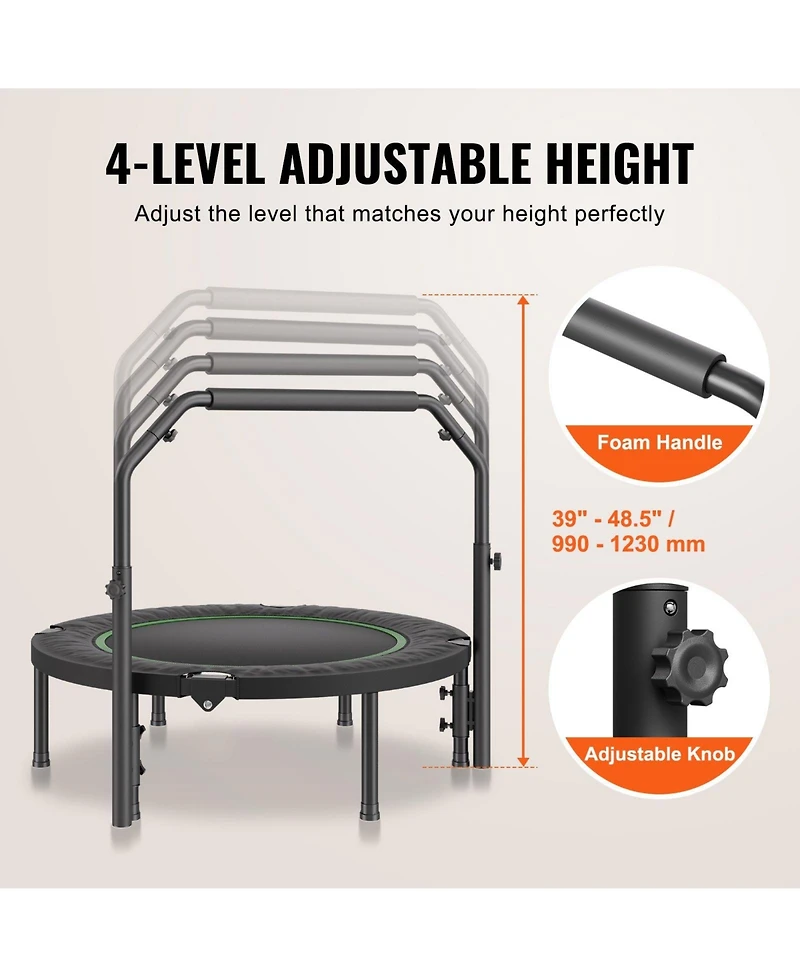 Sugift Foldable Mini Trampoline 40" Fitness Rebounder with Adjustable Handle