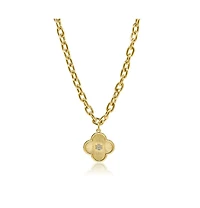 Bowood Lane 25mm Clover Charm with Micro Pave Cz Center On A Gold Plated Oval Chain Necklace