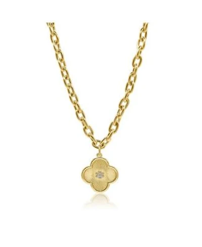 Bowood Lane 25mm Clover Charm with Micro Pave Cz Center On A Gold Plated Oval Chain Necklace