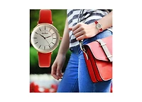 Peugeot Women's 30mm Red Modern Calfskin Leather Strap Watch