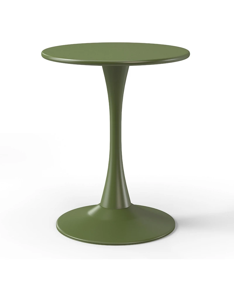 WestinTrends 3-Piece Outdoor Round Metal Dining Table Set And Stackable Resin Patio Side Chairs