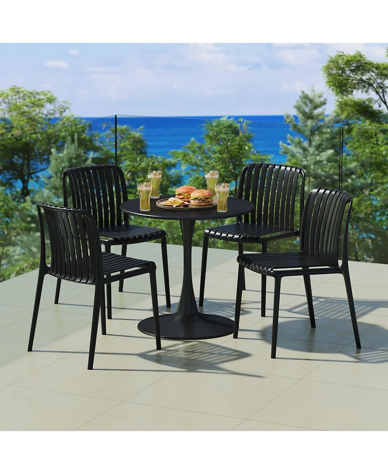 WestinTrends 5-Piece Outdoor Metal Dining Table Set And Stackable Resin Patio Chairs