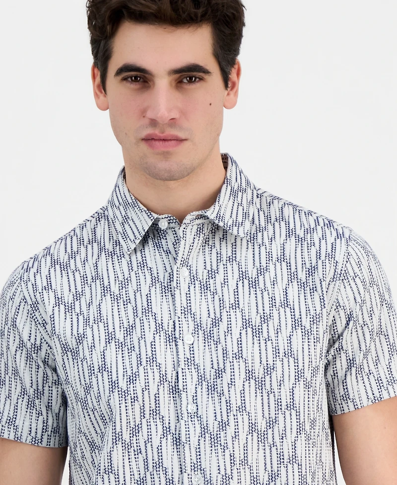 Guess Men's Bowline Cotton Jacquard Short-Sleeve Shirt