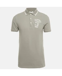 Pre-Owned Versace Men's Collection Grey Medusa Embroidered Cotton Polo T-Shirt