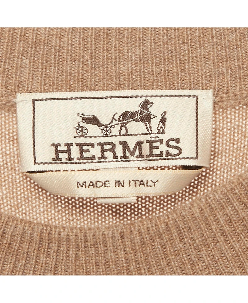 Pre-Owned Hermes Men's Brown Leather Trim Cashmere Knit Sweater