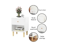 sumyeg Wooden Nightstand with One Drawer One Shelf in White