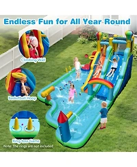 Hongge Inflatable Water Slide Park With Dual Slides Climbing Wall And Basketball Hoop