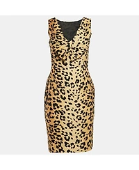 Pre-Owned Love Moschino Women's Brown Leopard Print Velour Bow Detail Short Dress