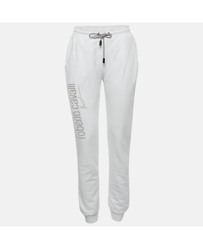 Pre-Owned Roberto Women's Cavalli Sport White Logo Print Cotton Joggers