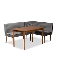 Baxton Studio Alvis 3-Pc. Wood Mid-Century Dining Nook Set
