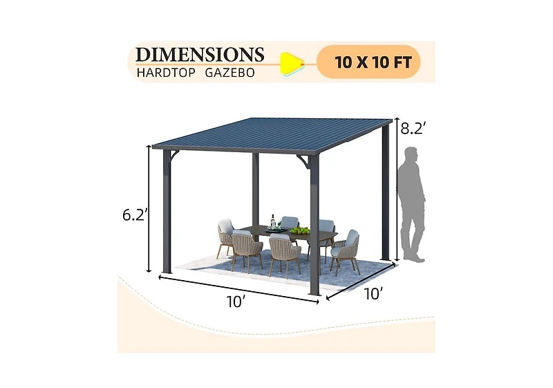 Aecojoy 10'X10' Hardtop Gazebo Outdoor Pergola Lean to Metal Pergolas
