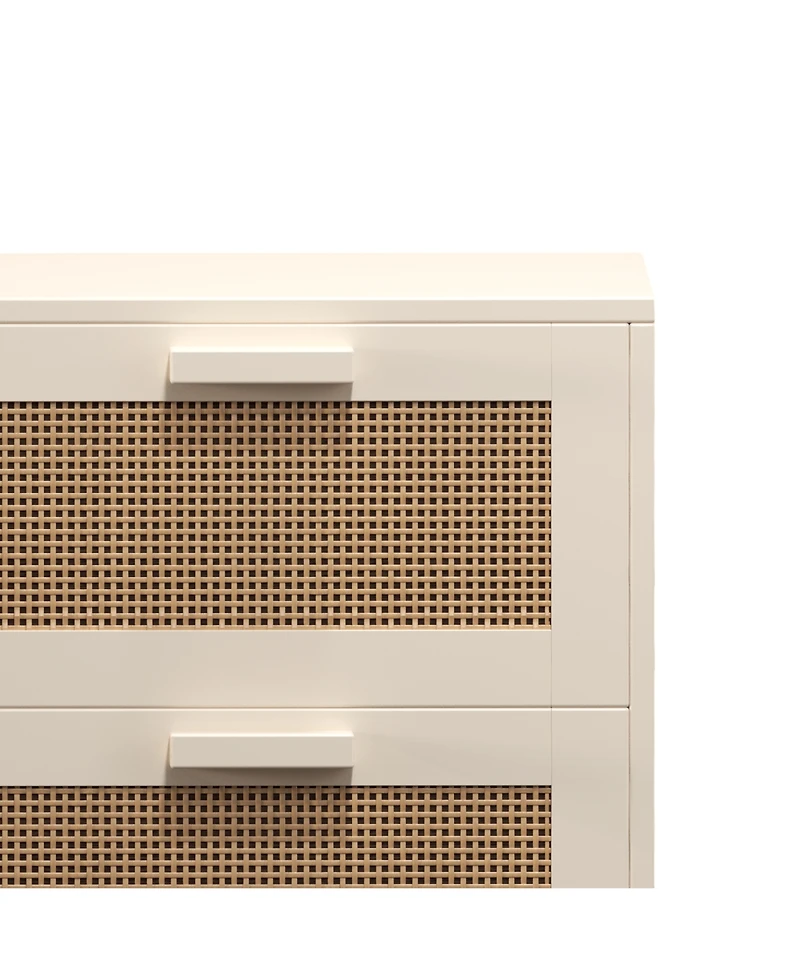 sumyeg Burly Wood Nightstand 2 Faux Rattan Drawers Accent Table