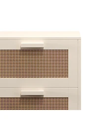 sumyeg Burly Wood Nightstand 2 Faux Rattan Drawers Accent Table