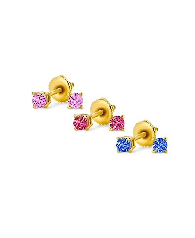 Bling Jewelry Classic Set of 3 Tiny Multi-color Cz Cubic Zirconia Stud Earrings Gold Plated Sterling Silver Screwback Posts