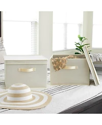 Household Essentials Square Storage Box With Lid, 15"x15"x10", Cream Linen ( 2 Set)