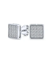 Bling Jewelry Classic Set of 2 Geometric Square Cz Cubic Zirconia Stud Micro Pave Earrings Gold Sterling Silver 7MM