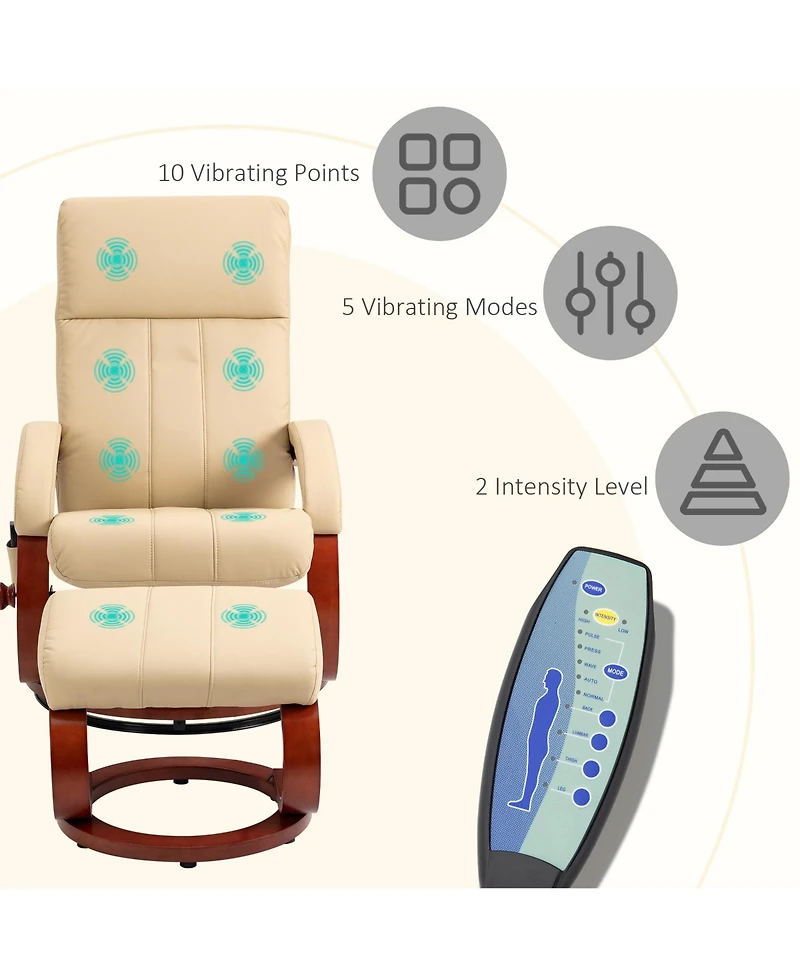 Homcom Recliner Chair with Ottoman, Electric Faux Leather Recliner with 10 Vibration Points and 5 Massage Mode, Reclining Chair with Remote Control, S