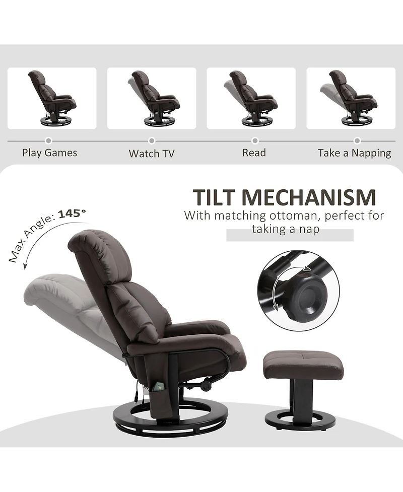 Homcom Massage Recliner Chair with Cushioned Ottoman and 10 Point Vibration