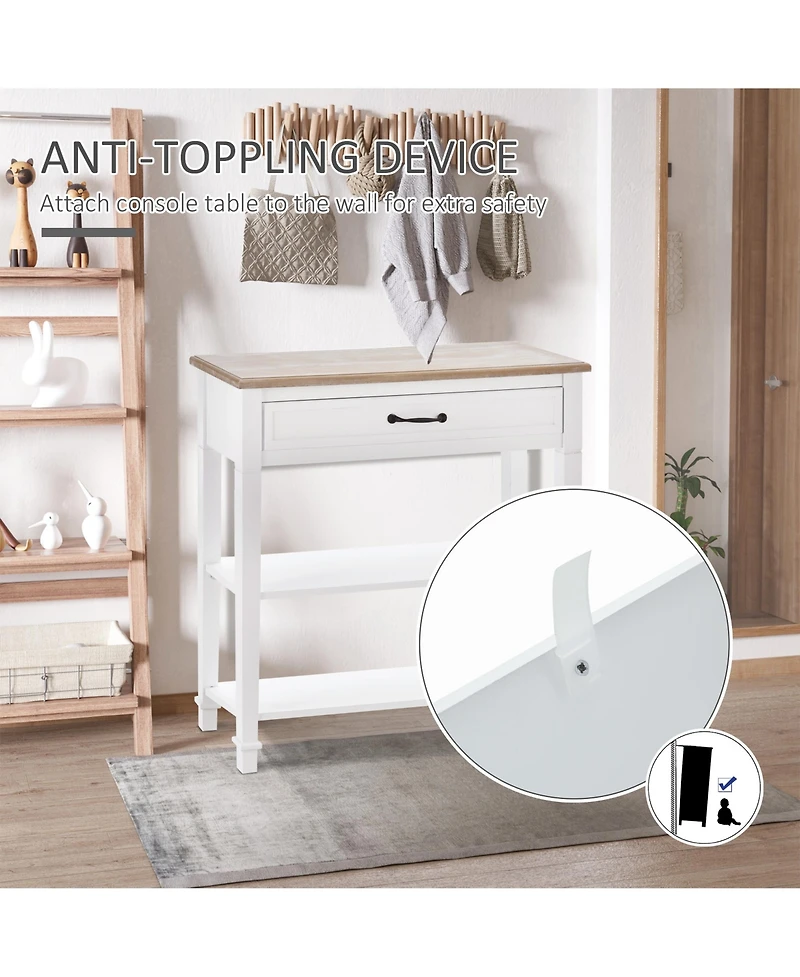 Homcom Modern Style Sofa Console Entry Hallway Table with Drawer and Shelves, Sturdy Build, and Large Storage, White