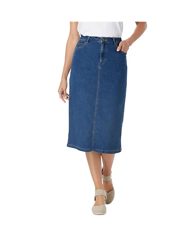 Woman Within Women's Stretch Denim Five-Pocket Jeans Skirt