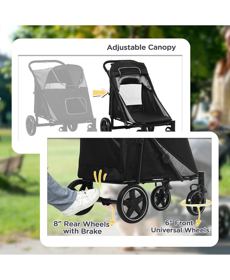 PawHut One-Click Foldable Dog Stroller for M L Dogs, Pet Stroller,
