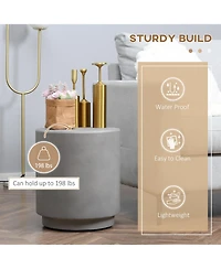 Homcom Accent Table with Concrete Finish, Round Side Table, Light