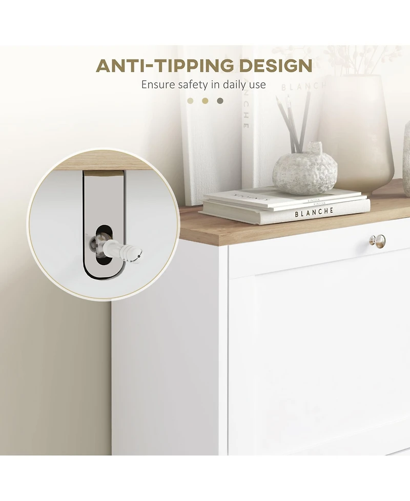 Homcom Slim Shoe Cabinet with 2 Flip Drawers & Adjustable Shelves,