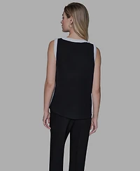 Karl Lagerfeld Paris Women's Contrast Sleeveless V-Neck Top