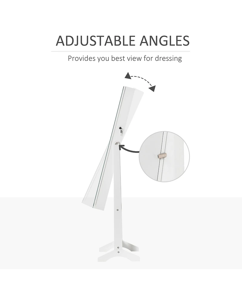 Full Body Mirro Jewelry Cabinet w/ Led Lights & 5-Tier Storage Shelves,