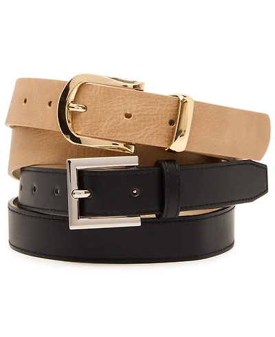 Steve Madden Women's Square and Wave Keeper Buckle 2-Pc Textured Belt