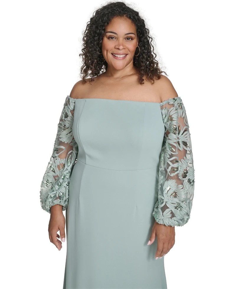 Eliza J Plus Floral-Sleeve Long Gown