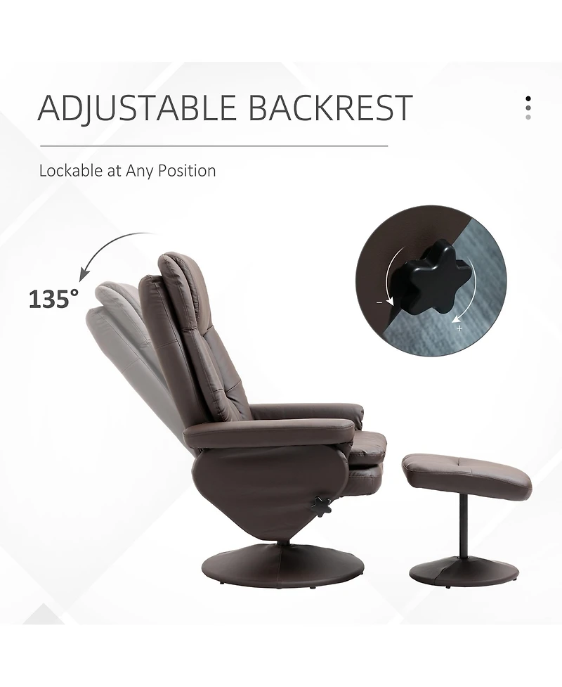 Homcom Recliner and Ottoman with Wrapped Base, Swivel Pu Leather Reclining Chair with Footrest for Living Room, Bedroom and Office