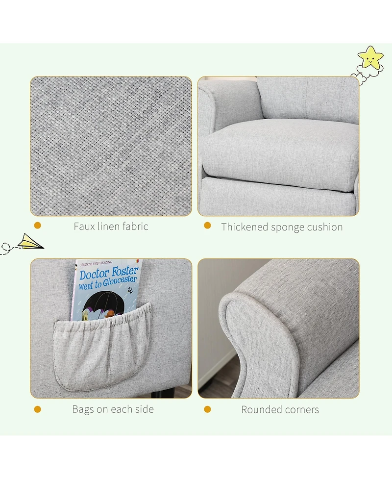 Qaba Kids Soft Sofa, Reclining Lounger Armchair w/ Footrest Storage Side Pockets