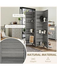 Homcom Blinds Style 4-Panel Folding Privacy Screen Room Divider 3 Shelves Wooden