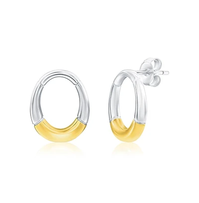 Simona Sterling Silver, Polished Oval Earrings - Two-Tone