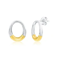 Simona Sterling Silver, Polished Oval Earrings - Two-Tone