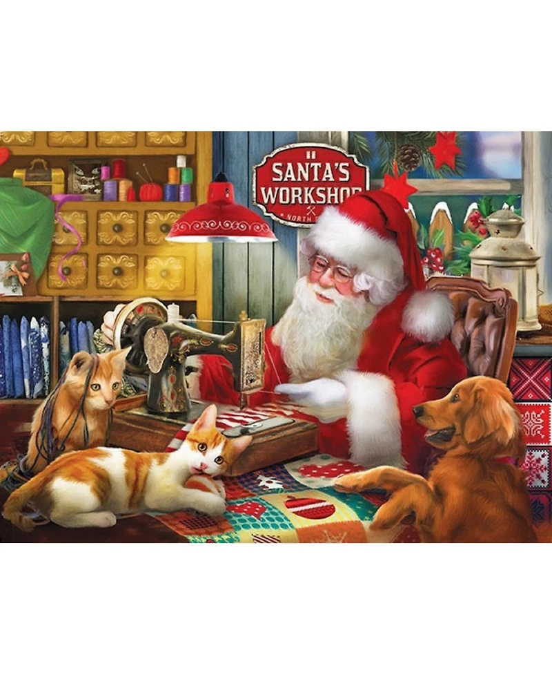 SunsOut Santa's Quilting Workshop 1000 piece Jigsaw Puzzle for Adults Christmas