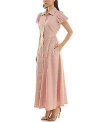 Taylor Women's Puff-Sleeve Collar Neck Shirt Dress