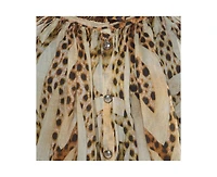 Pre-Owned Roberto Cavalli Women's Beige Leopard Printed Cotton Ruched Neckline Poet Blouse