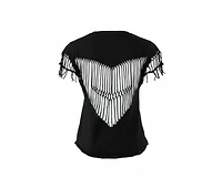 Pre-Owned Zadig & Voltaire Women's Black Cotton Scoop Neck Wanda Fringes T-Shirt