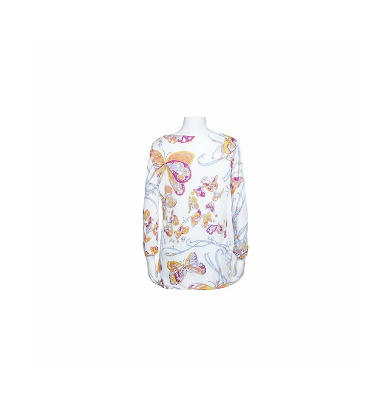 Pre-Owned Emilio Pucci Women's White Butterfly Print Knit Tunic Top