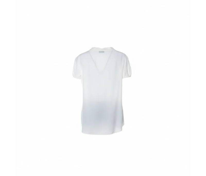 Pre-Owned Moschino Women's Cream Silk Crepe De Chine Bow Detail Short Sleeve Blouse