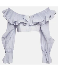 Pre-Owned Zimmermann Women's Blue Crepe Ruffled The Lovestruck Crop Top