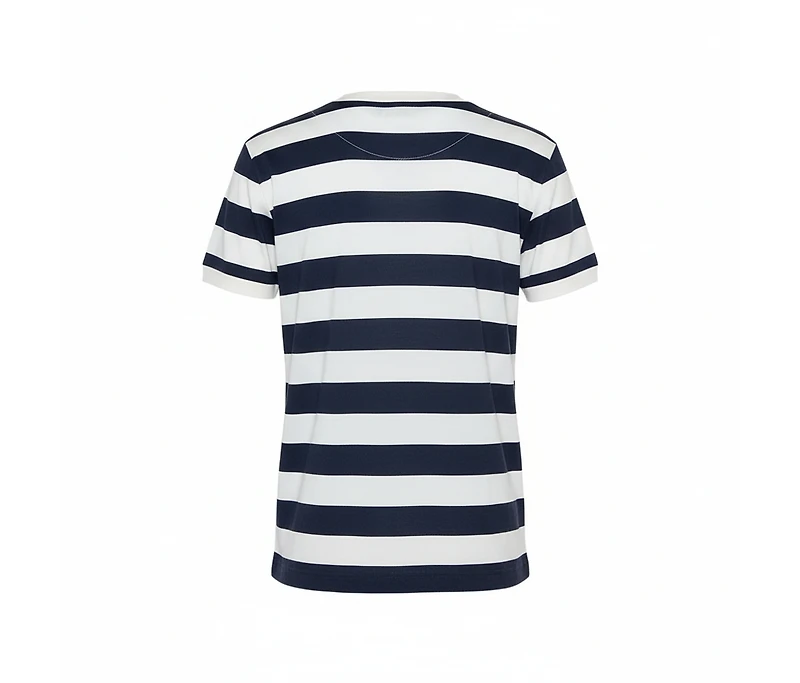 Pre-Owned Dolce & Gabbana Women's Striped Cotton Patch Detail Crewneck T-Shirt