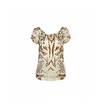 Pre-Owned Roberto Cavalli Women's Silk Leopard Print Short Sleeve Top